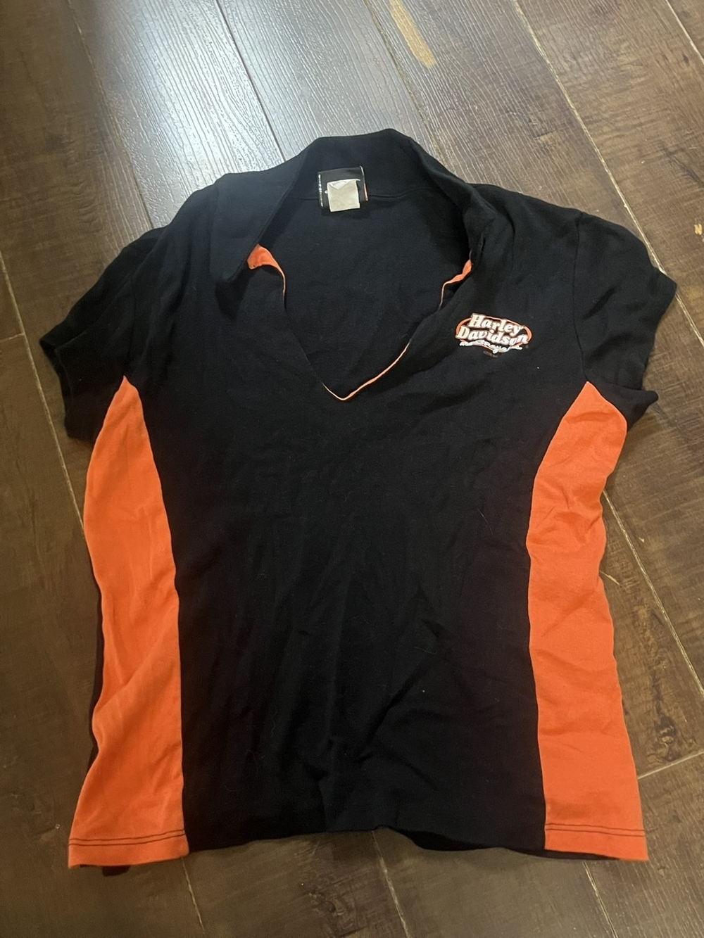 Harley-Davidson Black and Orange V-Neck Polo